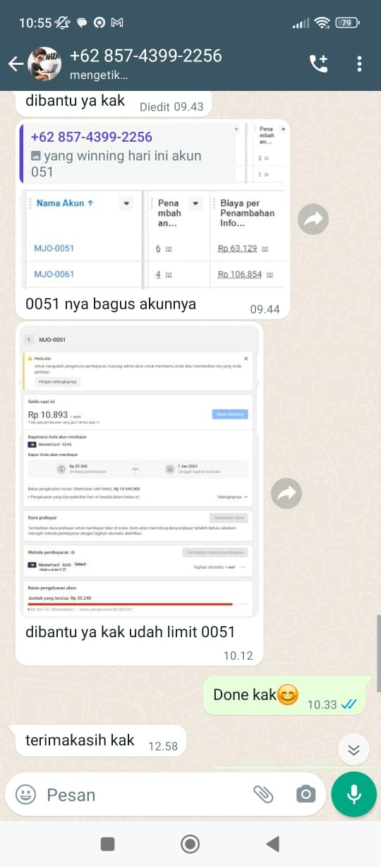 Percakapan WhatsApp client MJO DigitalCrafts