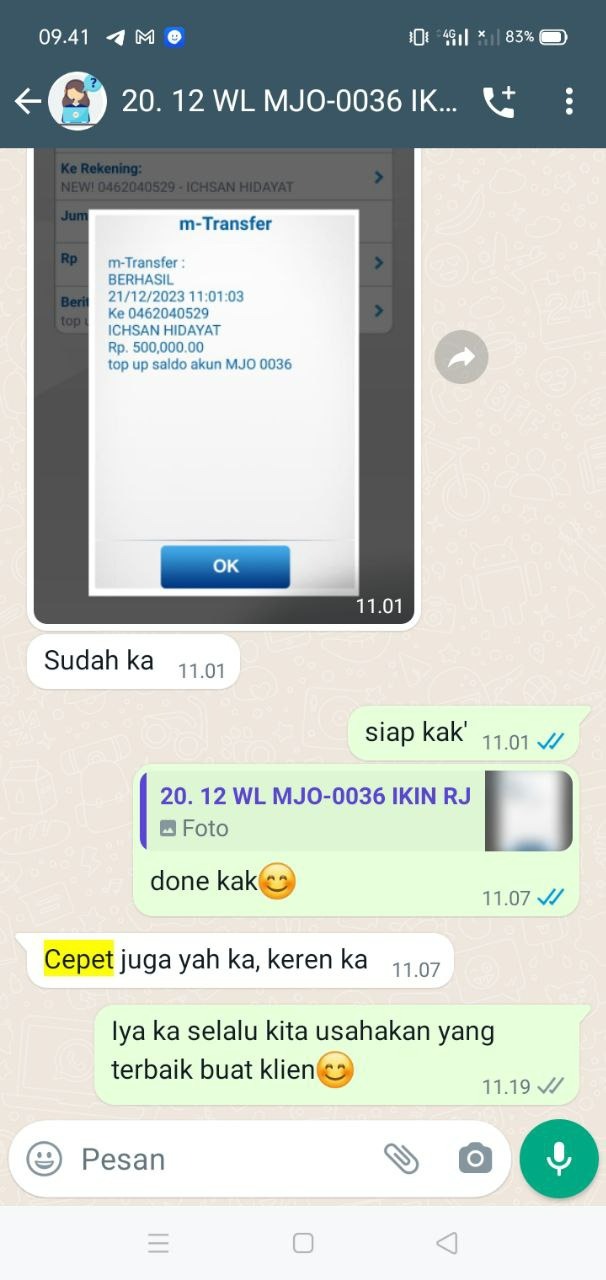Percakapan WhatsApp client MJO DigitalCrafts