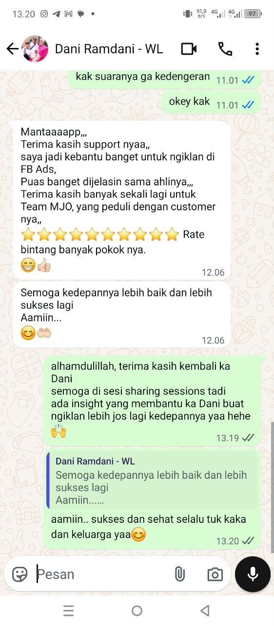 Chat WhatsApp peserta setelah sesi konsultasi private